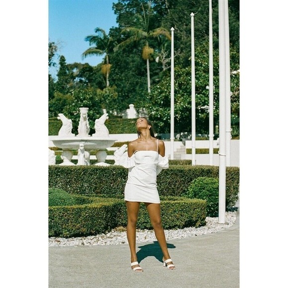 NWT Sabo Luxe Linen Alivia Dress Gathered Fitted Sleeves White Women's Size XS - Picture 14 of 14